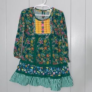 Matilda Jane Girl’s Long Sleeve Green Floral Layered Tunic Dress Size 4